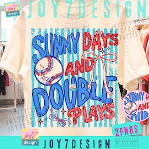 Sunny Days And Double Plays Striped Baseball PNG Coquette Baseball Girly ORIGINAL Shirt Printable Design