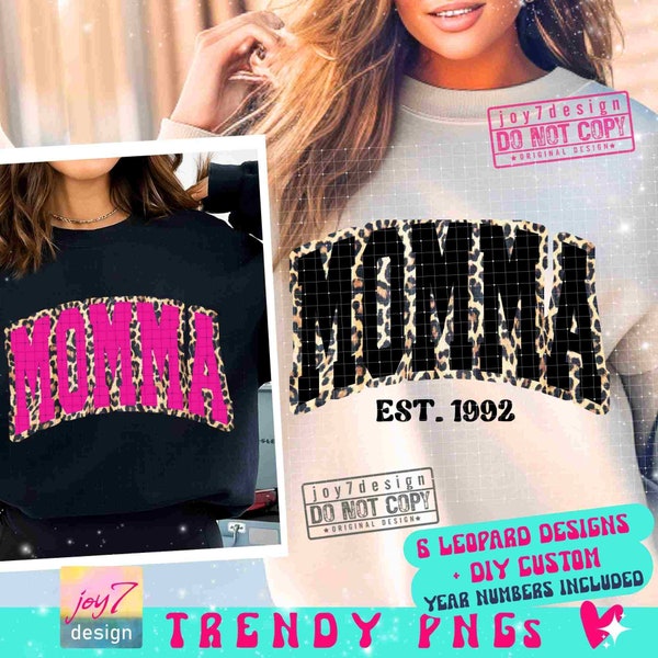 Momma PNG Est Png Mama Png Mama Est Date Pregnancy Revealing Png Momma gifts Varsity Mama Cheetah print Png Mothers Day SUBLIMATION ORIGINAL