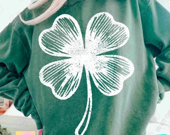 Trébol de 4 hojas, trébol retro desgastado PNG, diseño de camiseta retro del Día de San Patricio verde, trébol irlandés, trébol de moda, Día de San Patricio PNG ORIGINAL