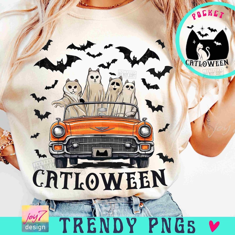 Catloween PNG Rolig Halloween Kattälskare PNG Roligt spöke PNG Spöklika vibbar PNG Retro Halloween PNG Spöksäsong Spöke PNG ORIGINAL bild 1