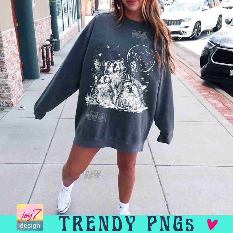Racoons howling at the Moon Funny Raccoon PNG Sarcastic Snarky Png Cute space Png Funny Sarcastic Png Vintage shirt design Meme Png ORIGINAL image 4