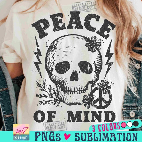 Peace of Mind PNG Mindfulness Png Self Love Skeleton designs Png Skull Png Goth Png Mental Health Peace Skeleton Retro SUBLIMATION ORIGINAL