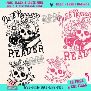 Dark Romance Reader SVG PNG Book lover Floral Skull Svg Reader Svg Book lover Sublimation Bookish Svg Reading skeleton Svg Cut File ORIGINAL image 2