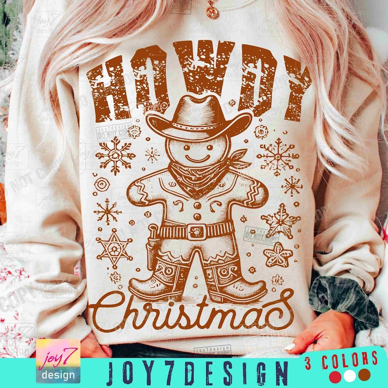 Howdy Christmas PNG Western Gingerbread Man Cowboy Png Retro Western Cowgirl Vintage Xmas Cute Winter holidays Trendy Country Png ORIGINAL image 1