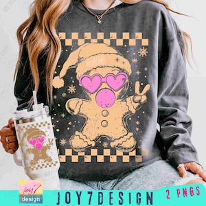 Piernikowy dmuchany bańka Retro Boże Narodzenie PNG Retro kratka Okres świąteczny Piernikowy Png Modny Zniszczony świąteczny sweter PngORYGINALNY