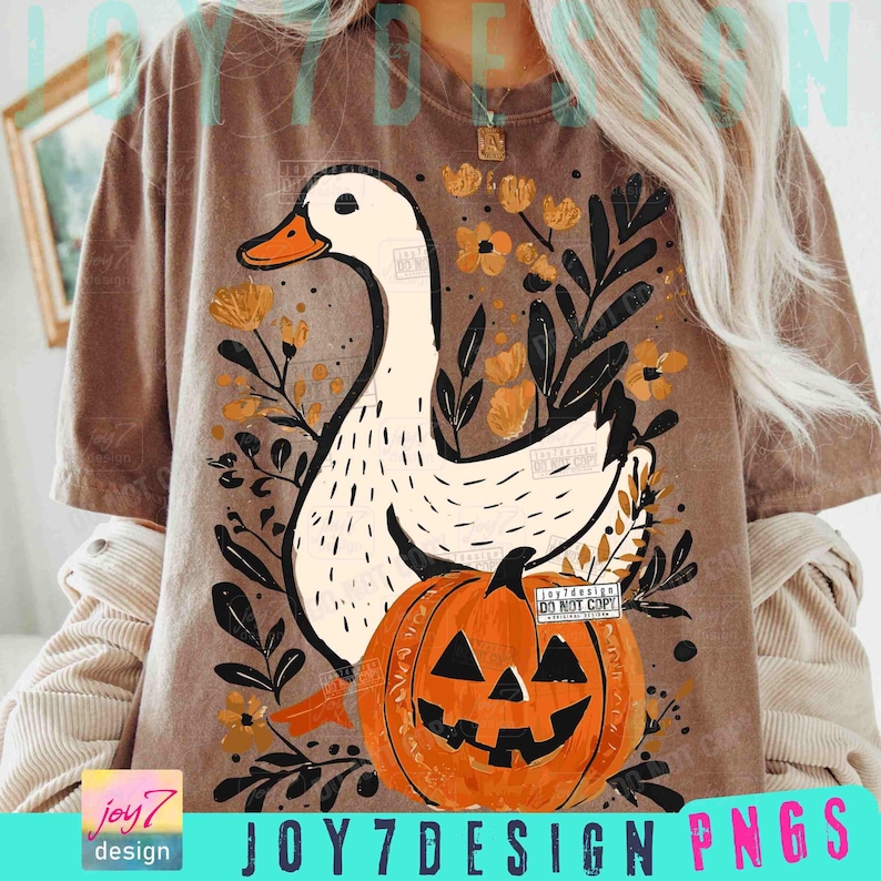 Goose Halloween Fall PNG Halloween Goose Floral Boho Goose Fall design Funny Goose Cute Halloween Boho Fall Pumpkin Retro Goose Png ORIGINAL image 1