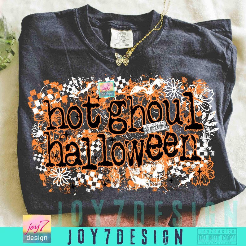 Hot Ghoul Halloween PNG Spooky Checkered Halloween Png Funny Halloween Floral Skull Spooky Season Gothic Girly Png Spooky Fall Png ORIGINAL image 3