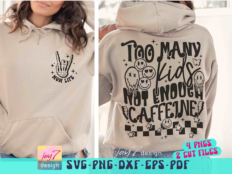 Too Many Kids Not Enough Caffeine SVG PNG Mama Coffee Svg Funny Mom Svg Retro Mom Svg Mom life Png Sahm Mama needs coffee Front and back Svg image 1