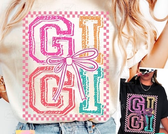 GIGI Retro Kariert Coquette PNG Retro Gigi Png Muttertag Trendiges Oma-Shirt-Design Retro Gigi Checker Niedlicher Gigi Coquette Bow ORIGINAL