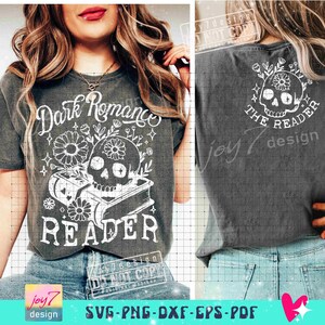 Dark Romance Reader SVG PNG Book lover Floral Skull Svg Reader Svg Book lover Sublimation Bookish Svg Reading skeleton Svg Cut File ORIGINAL image 6