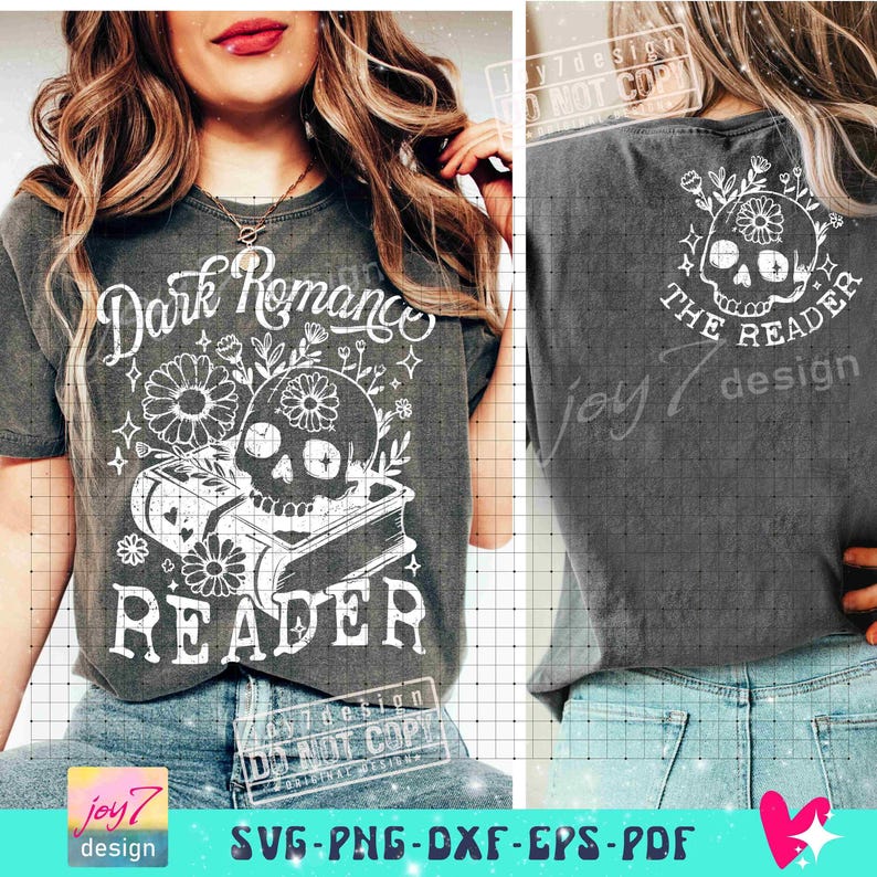 Dark Romance Reader SVG PNG Book lover Floral Skull Svg Reader Svg Book lover Sublimation Bookish Svg Reading skeleton Svg Cut File ORIGINAL image 6