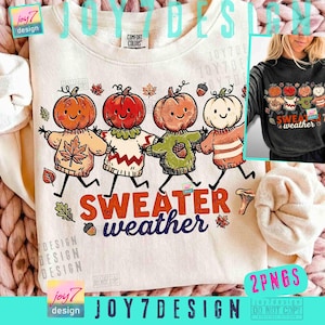 Pull d'automne tendance - PNG - Jolis motifs de citrouilles et de personnages d'automne - Design original