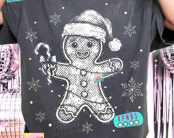 ジンジャーブレッドマン サンタ クリスマス ハーフトーン PNG 面白いクリスマス ヴィンテージデザイン DTF オリジナル (デジタルダウンロード)