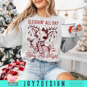 Sleighin All Day Funny Drinking Christmas PNG Retro Reindeer Christmas Drinking Png Tipsy Christmas Alcohol Vintage Xmas Trendy Png ORIGINAL image 4