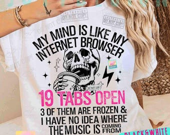 My Mind is Like Sarcastic Snarky PNG Sassy Png Snarky Funny Skeleton Coffee Lover Overstimulated Sarcasm Png Funny Png Adult Humor ORIGINAL