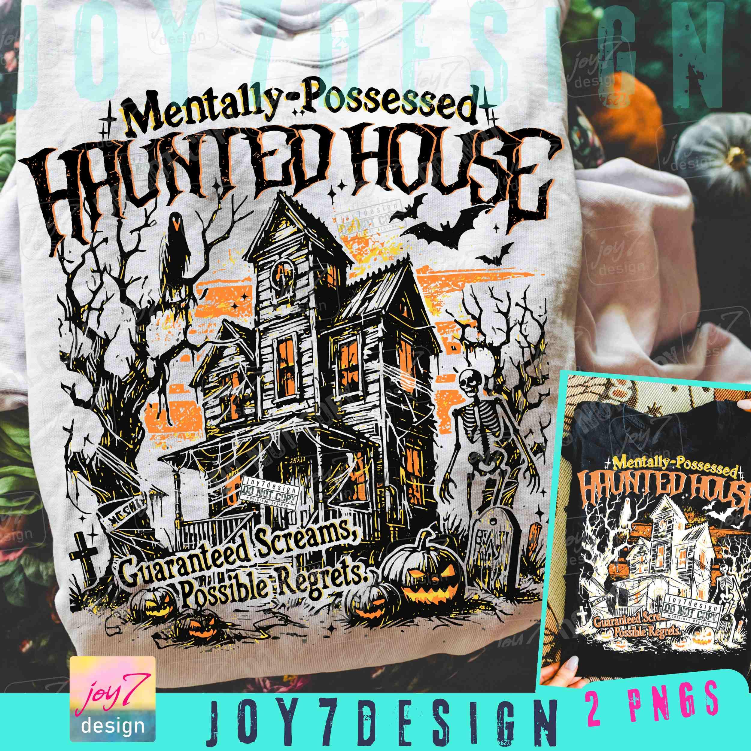 Mentally Possessed Haunted House Funny Halloween PNG Spooky Haunted House Funny Skeleton Fall Halloween Humor Vintage design Png ORIGINAL