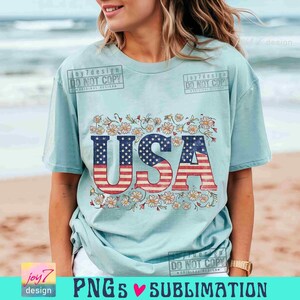 Kwiatowy USA Png Retro USA Png 4 lipca Flaga amerykańska Png Retro Ameryka Dziewczęcy Png Czwarty lipca Dzień Niepodległości USA Sublimacja Oryginał zdjęcie 5