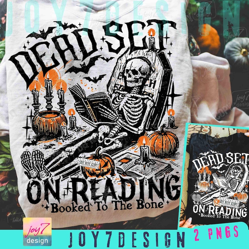 Divertente libro "Dead On Reading Skeleton Halloween PNG" Umorismo spettrale e libresco di Halloween ORIGINALE (download digitale) immagine 1