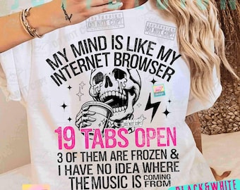My Mind is Like Sarcastic Snarky Sassy PNG Snarky Funny Skeleton Coffee Lover Overgestimuleerd sarcasme grappig volwassen humor png PNGEgg