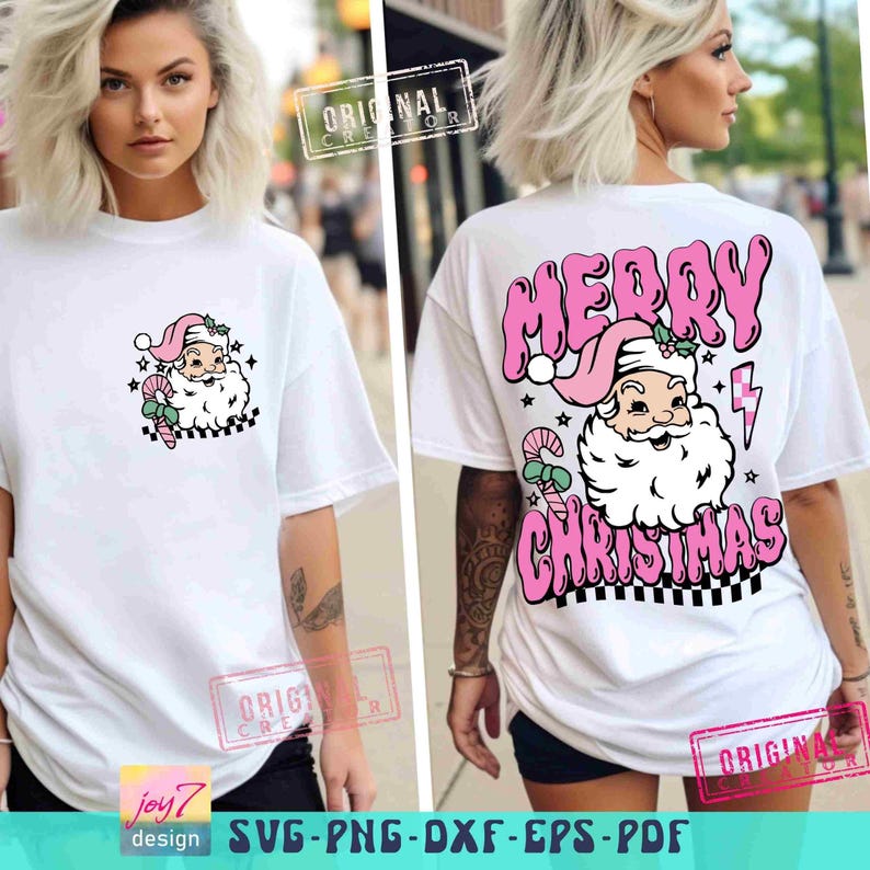 Feliz Navidad Groovy Santa SVG PNG Rosa Santa Png Retro Rosa Vibras Navideñas Popular Navidad Sublimación y Archivo de Corte Frente Reverso Original imagen 5