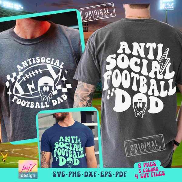 Antisocial Football Dad SVG PNG Retro Football Game Day Dad design Png Funny Football Front Back Svg Cut File Football Sublimation Original