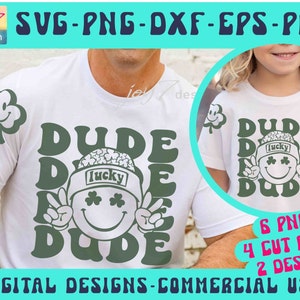 St Patricks Dude PNG SVG Boys St Patricks Day design Svg Retro Groovy Wavy letters Irish Day Dad and Son Matching design Svg Retro Funny Png