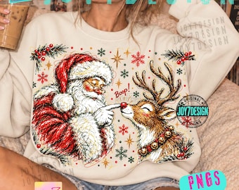 Santa Boop Reindeer ORIGINAL PNG, Funny Christmas Shirt Design, Retro Vintage Holiday Graphic