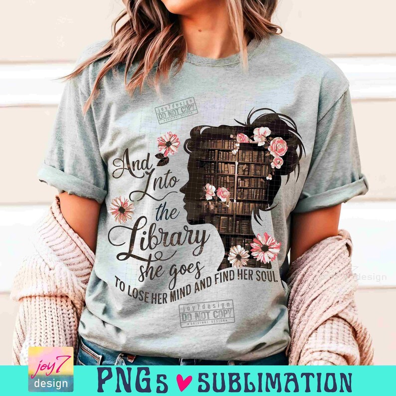 Biblioteca PNG Libro Chica Png Camiseta amante de los libros Png Flores Lectura de libros Png Librero PNG para regalo amante de los libros Bibliotecario Retro SUBLIMACIÓN ORIGINAL imagen 4