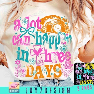 Mucho puede pasar en 3 días Pascua PNG Pascua cristiana Jesús Boho Pascua versículo bíblico Diseño de camiseta de Pascua retro Coqueta Religiosa ORIGINAL imagen 1