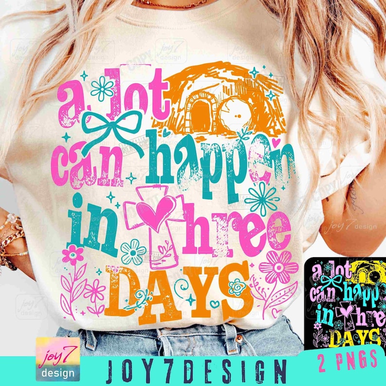 Mucho puede pasar en 3 días Pascua PNG Pascua cristiana Jesús Boho Pascua versículo bíblico Diseño de camiseta de Pascua retro Coqueta Religiosa ORIGINAL imagen 1