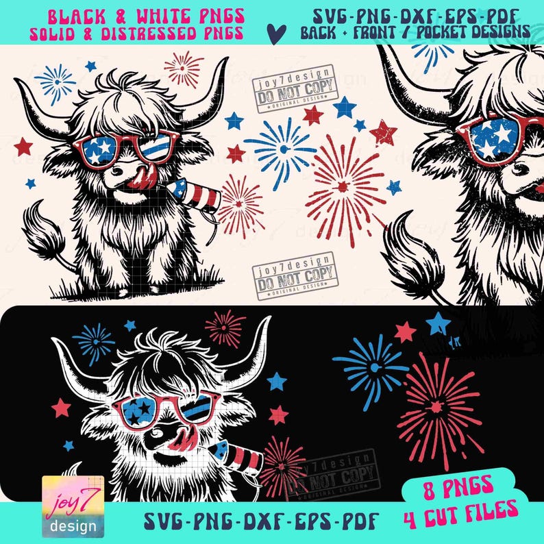 4th July Heifer SVG PNG Retro Fourth of July Svg Funny 4th Of July Svg Cricut Svg Cute Western Cow Png Independence Day Sublimation ORIGINAL image 2