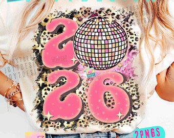 New Year's Eve Groovy Disco Ball 2026 PNG Trendy Cheetah Preppy ORIGINAL Digital Download