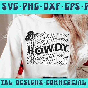 Howdy Svg, Stacked Wavy Howdy Svg, Cowboy Svg, Western Font Svg, Country Svg Cut file for Cricut Silhouette, Sticker Mug Pdf Png Dxf Eps Svg