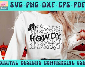 Howdy Svg, Stacked Wavy Howdy Svg, Cowboy Svg, Western Font Svg, Country Svg Cut file for Cricut Silhouette, Sticker Mug Pdf Png Dxf Eps Svg