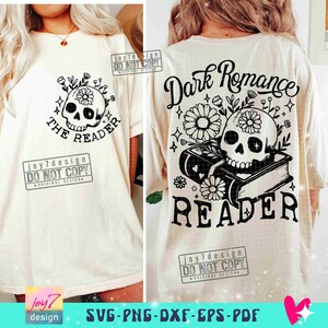 Dark Romance Reader SVG PNG Book lover Floral Skull Svg Reader Svg Book lover Sublimation Bookish Svg Reading skeleton Svg Cut File ORIGINAL image 3