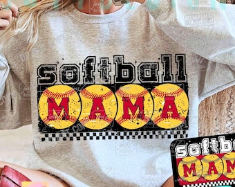 Trendy Softball Mama PNG Retro Checker Softball Mom Game Day Png Softball Shirt Design Trendy Mama Softball Season Sublimation DTF ORIGINAL