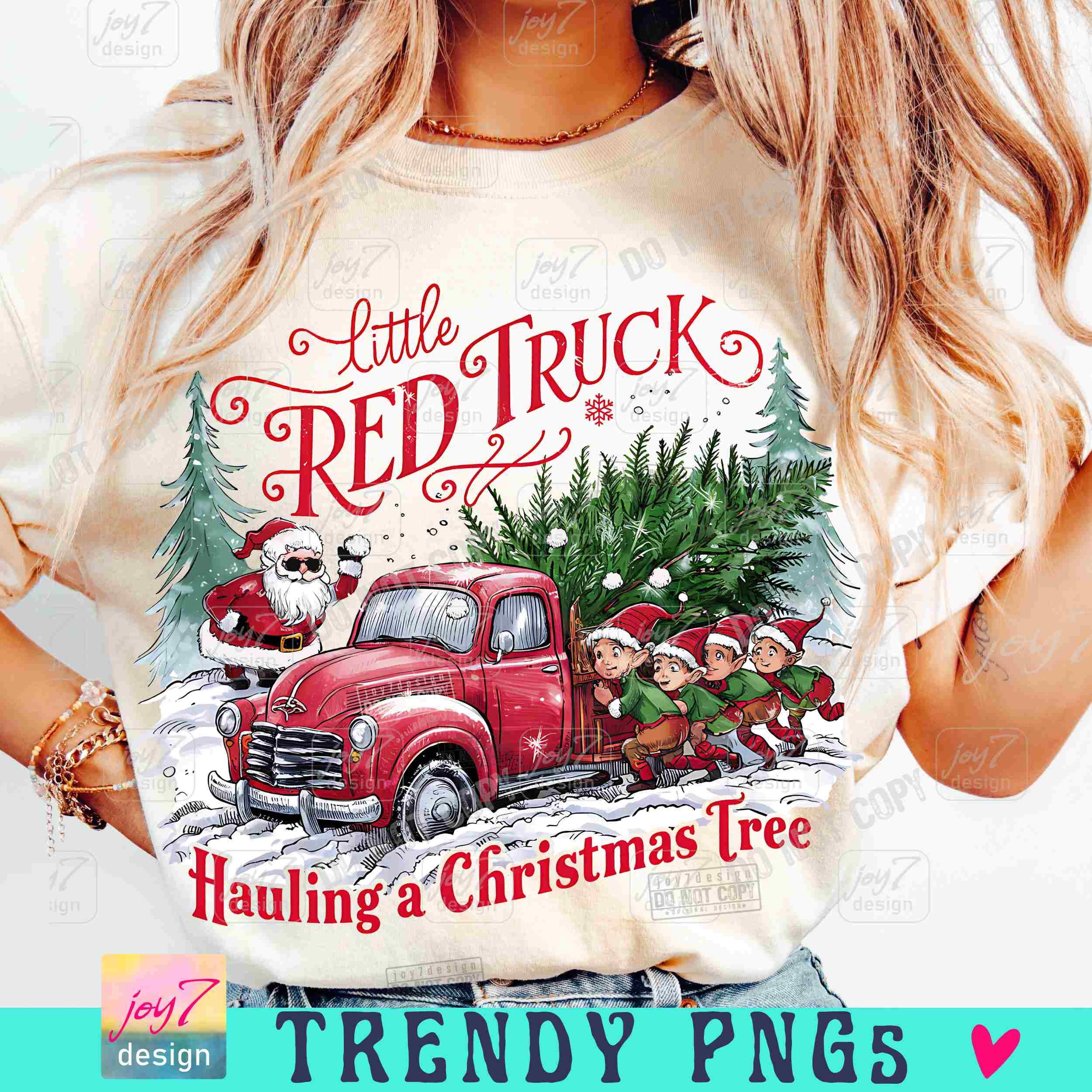 Little Red Truck Hauling a Christmas Tree PNG Funny Christmas Trendy Funny Santa Elves Pine Tree Magic Retro Christmas Trendy Xmas ORIGINAL