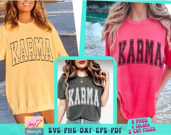Karma SVG PNG Karma Varsity bokstäver Svg Karma Png Rolig Svg för college tröja Klipp fil Karma Sarkastisk Rolig Karma Distressed Sublimation