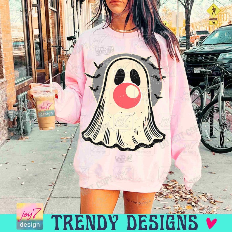Retro Geist bläst Blase PNG Preppy Geist Groovy Halloween Png Groovy Geist Girly Halloween Png Trending Lustiger Geist Retro Png ORIGINAL Bild 6