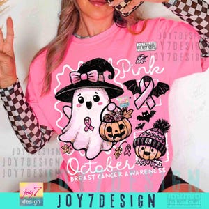 Pink Oktober Brustkrebs Bewusstsein PNG Halloween Pink Geist Png Retro Brustkrebs Doodle Girly Pink Halloween Shirt Sublimation ORIGINAL Bild 5