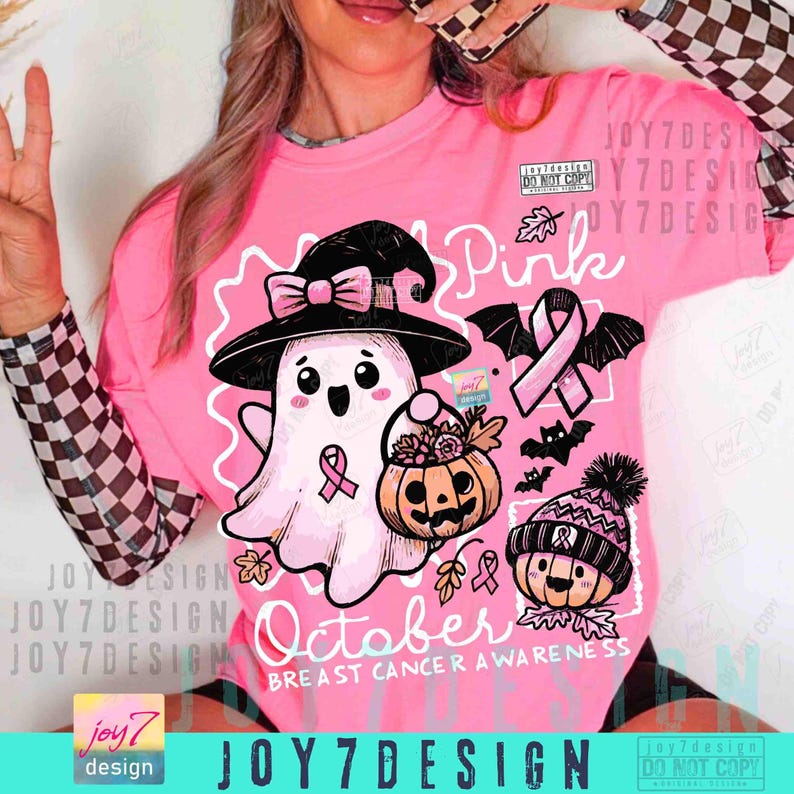 Pink Oktober Brustkrebs Bewusstsein PNG Halloween Pink Geist Png Retro Brustkrebs Doodle Girly Pink Halloween Shirt Sublimation ORIGINAL Bild 5