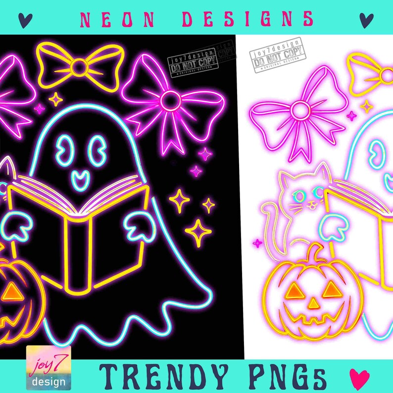 Ghost Book Cat Colorful Neon PNG Neon Halloween Png Neon Boo Ghost Pumpkin Bookish Png Ghost reader Coquette Neon Spooky Ghost Png ORIGINAL image 2