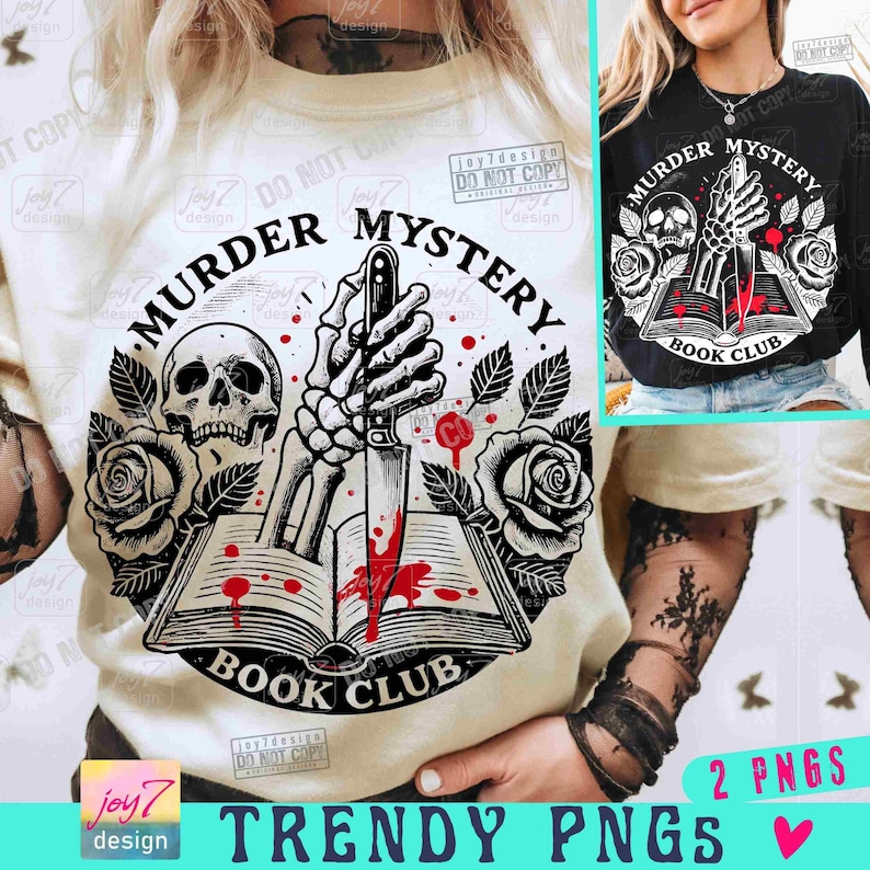 Murder Mystery Book Club PNG Retro Book design True crime Bookish Png Halloween Book Png Vintage design Book Lover Book Reader Png ORIGINAL image 1
