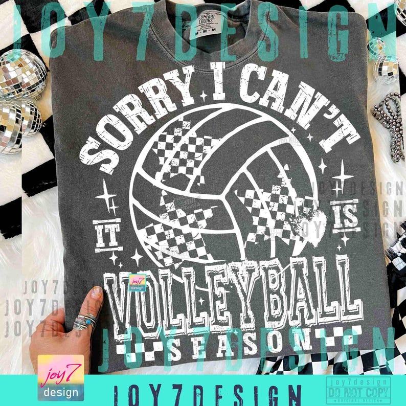 Sorry I Can't It Is Volleyball Season PNG Trendy Volleyball shirt Funny Volleyball Mom Png Retro Checker Volleyball design Trendy ORIGINAL image 3
