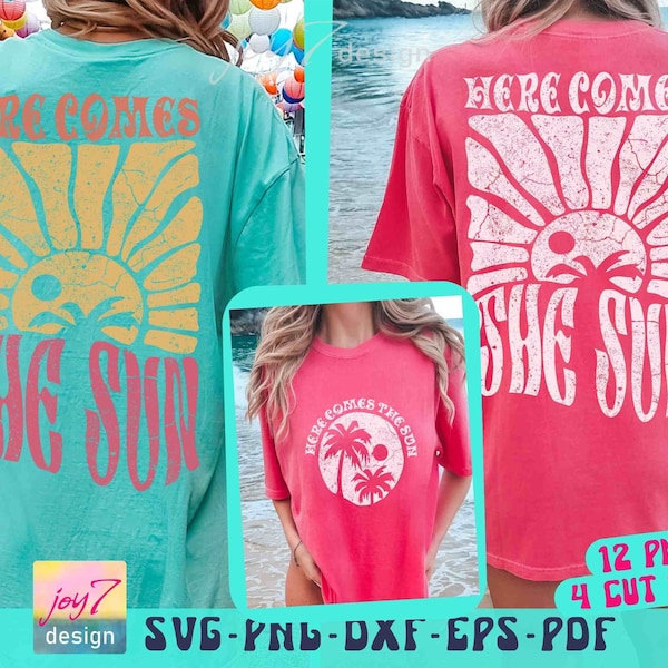 Retro Summer Here Comes The Sun SVG PNG Boho Summer Png Tropical Shirt Svg Beach vibes Summer vacation Svg Tropical Beach Summer Sublimation