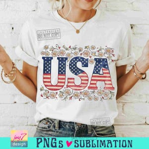 Kwiatowy USA Png Retro USA Png 4 lipca Flaga amerykańska Png Retro Ameryka Dziewczęcy Png Czwarty lipca Dzień Niepodległości USA Sublimacja Oryginał zdjęcie 3
