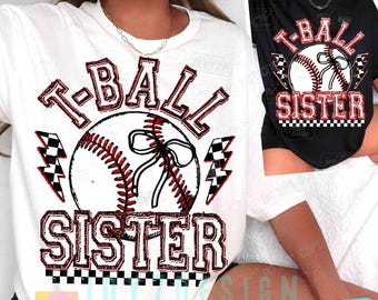 T-Ball Sister Retro Xadrez Coquette PNG T-Ball Sister Game Day Png T Ball Coquette Camisa Design Moderno TBall Sublimação DTF PngORIGINAL