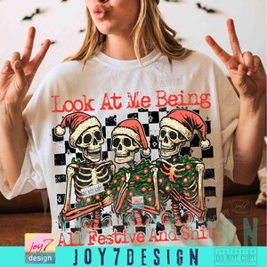Festive Skeletons Funny Christmas Skeleton Santa PNG Retro Checkered Christmas Humor Santa Xmas Skeleton Funny Christmas Trendy Png ORIGINAL image 3
