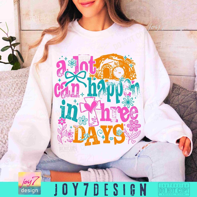 Mucho puede pasar en 3 días Pascua PNG Pascua cristiana Jesús Boho Pascua versículo bíblico Diseño de camiseta de Pascua retro Coqueta Religiosa ORIGINAL imagen 6