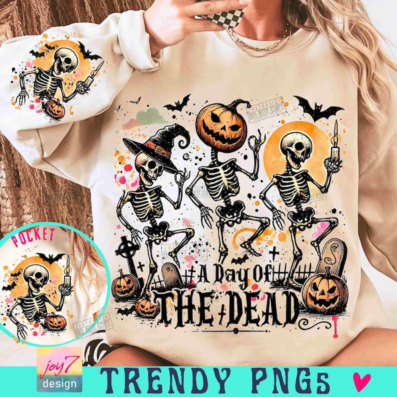 Lustiges tanzendes Skelett PNG, Tag der Toten, Halloween (Digitaler Download) Bild 1
